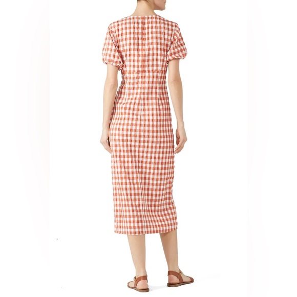 The Fifth Label Nouveau Check Gingham Midi Dress Button Front Rust White Size 8 - Picture 6 of 6